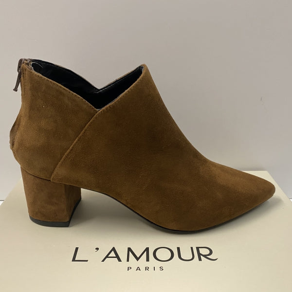 L'AMOUR 108 STIVALETTO IN PELLE SCAMOSCIATA CUOIO CON TACCO FASCIATO
