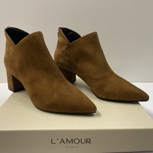 L'AMOUR 108 STIVALETTO IN PELLE SCAMOSCIATA CUOIO CON TACCO FASCIATO