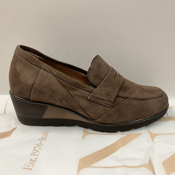 CONFORT 2323 MOCASSINO DONNA CON ZEPPA BICOLORE IN PELLE SCAMOSCIATA TABACCO