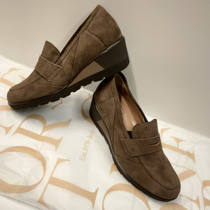 CONFORT 2323 MOCASSINO DONNA CON ZEPPA BICOLORE IN PELLE SCAMOSCIATA TABACCO