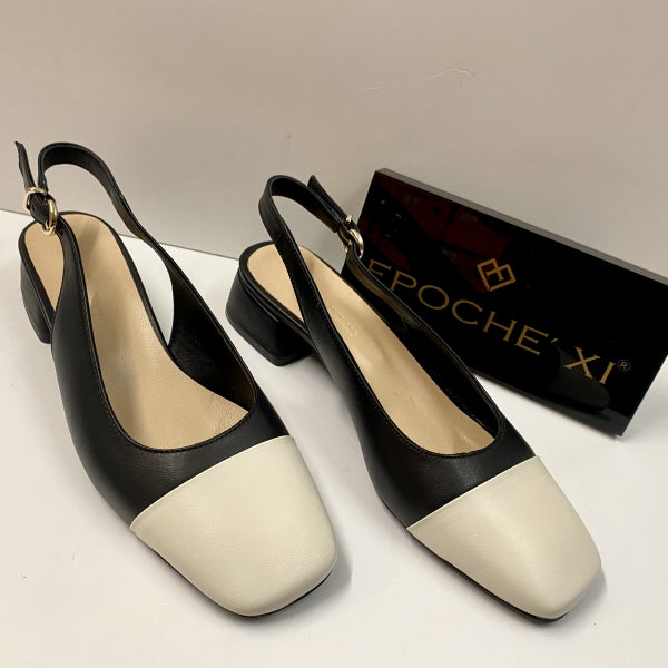 EPOCHE' XI 23022 SLINGBACK DONNA TACCO BASSO BICOLORE NERO/CREMA