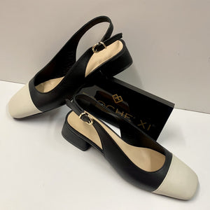 EPOCHE' XI 23022 SLINGBACK DONNA TACCO BASSO BICOLORE NERO/CREMA