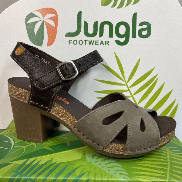 JUNGLA 7843 SANDALO CON FASCIA GRIGIO E CINTURINO MORO CON TACCO