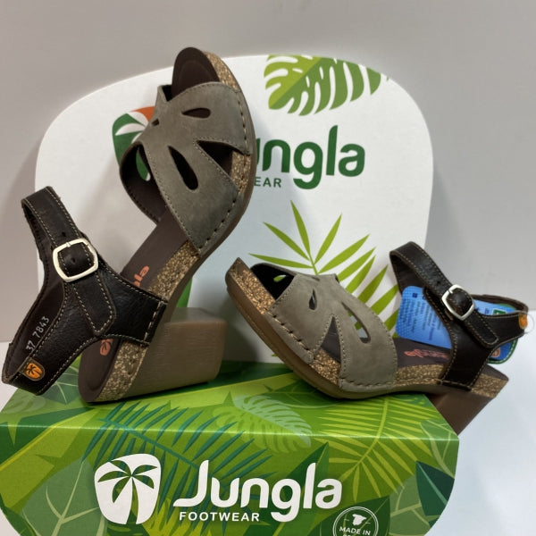 JUNGLA 7843 SANDALO CON FASCIA GRIGIO E CINTURINO MORO CON TACCO