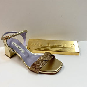 ALBANO 3224/1 SANDALO A TACCO MEDIO CON FASCIA E CINTURINO PLATINO