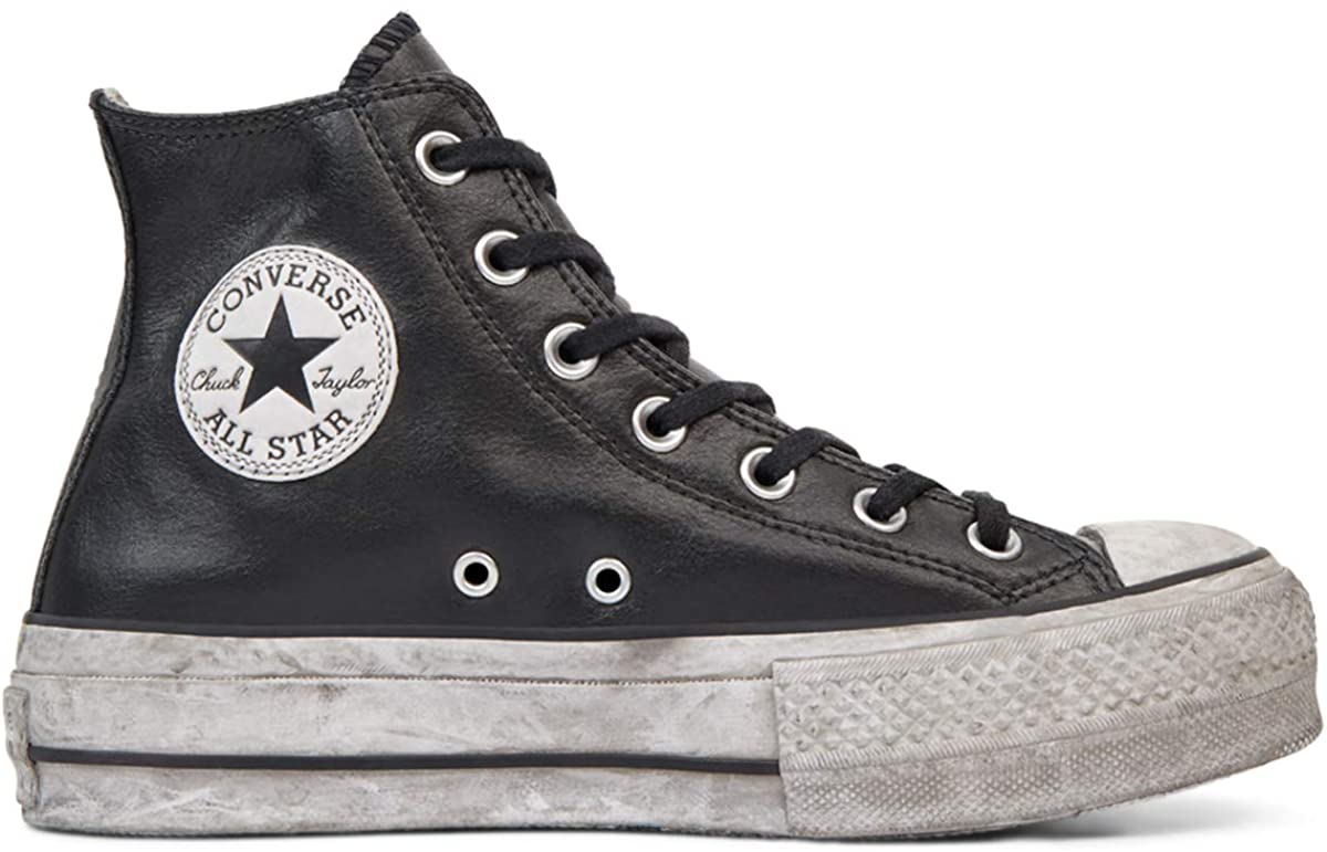 CONVERSE 562908C CHUCK TAYLOR ALL STAR LEATHER SMOKE PLATFORM HIGH TOP