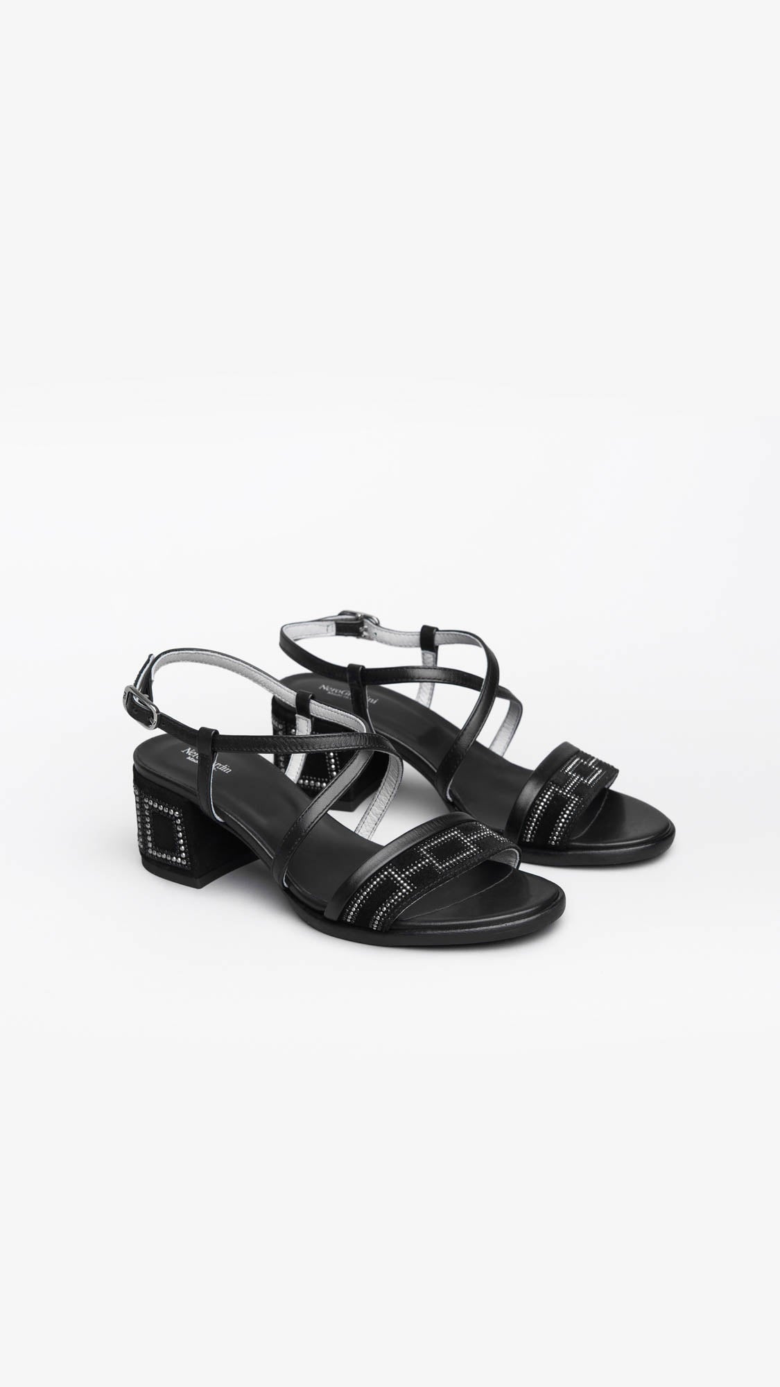NERO GIARDINI E012262D SANDALI DONNA IN PELLE E CAMOSCIO NERO
