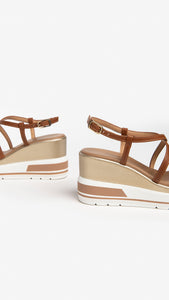 NERO GIARDINI E307701D SANDALI DONNA IN PELLE COGNAC