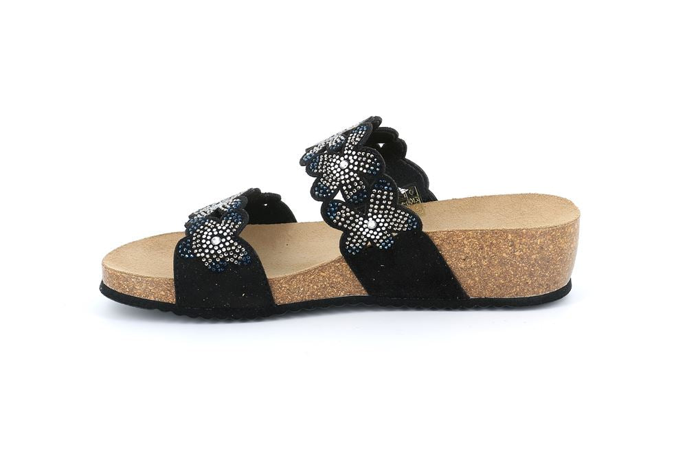 GRUNLAND CB3081 MEMI CIABATTA FLOREALE NERO