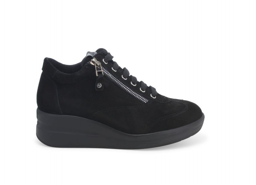 MELLUSO R25625B SNEAKERS IN CAMOSCIO NERO CON PLANTARE ESTRAIBILE