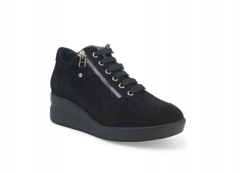 MELLUSO R25625B SNEAKERS IN CAMOSCIO NERO CON PLANTARE ESTRAIBILE