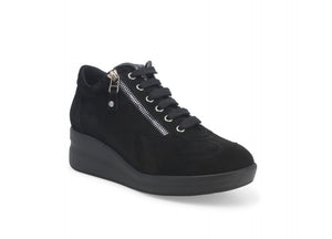 MELLUSO R25625B SNEAKERS IN CAMOSCIO NERO CON PLANTARE ESTRAIBILE